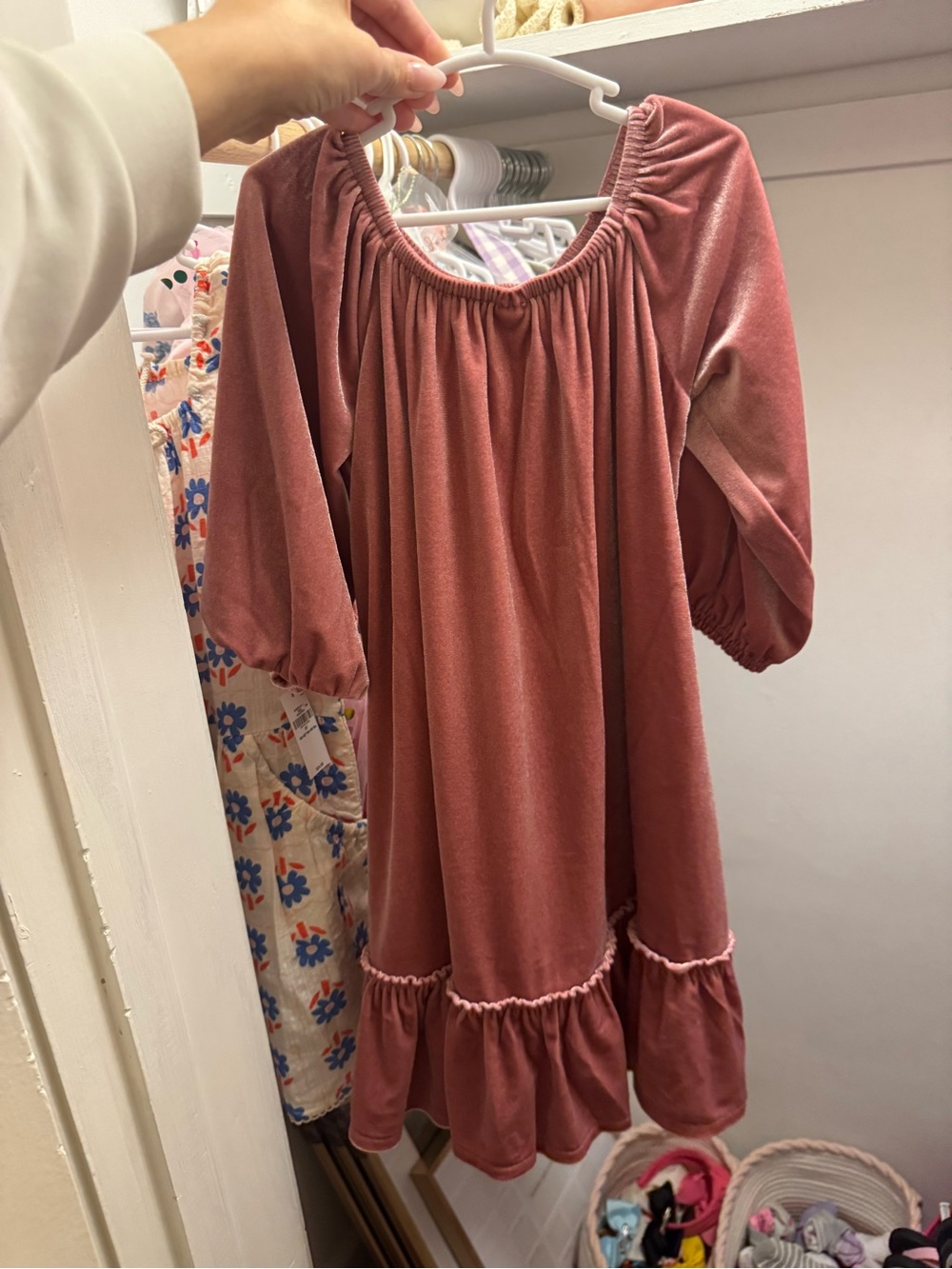 Old Navy Girls Dusty Rose Velvet Ruffle Hem Dress